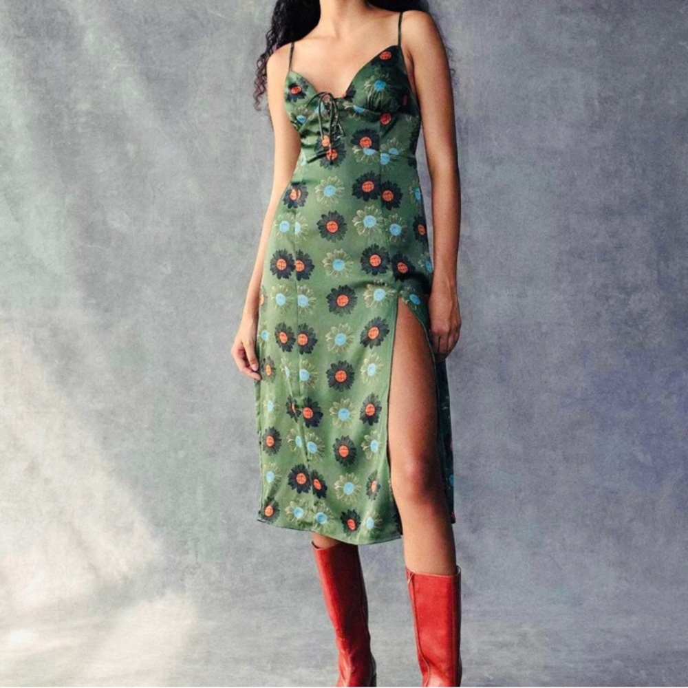 Urban Outfitters Mariah Lace-Up Midi Slip Dress